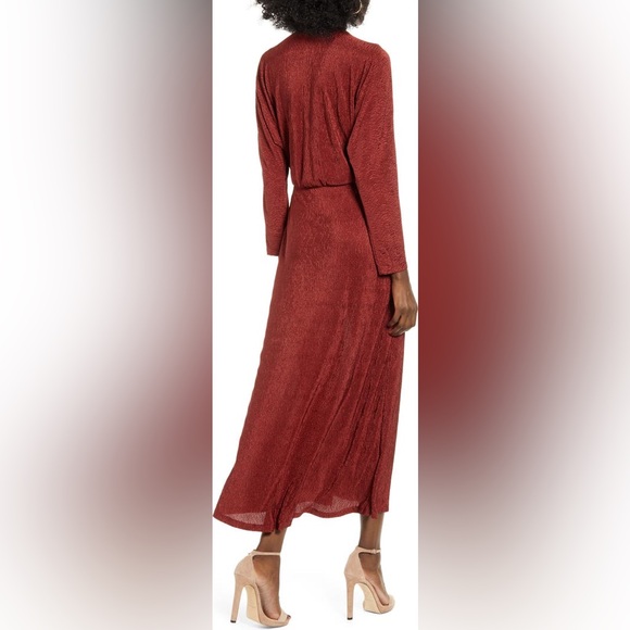 NWT Nordstrom All in Favor Dress Sz Large - Cranberry Crinkle Red Party Midi - Picture 3 of 11